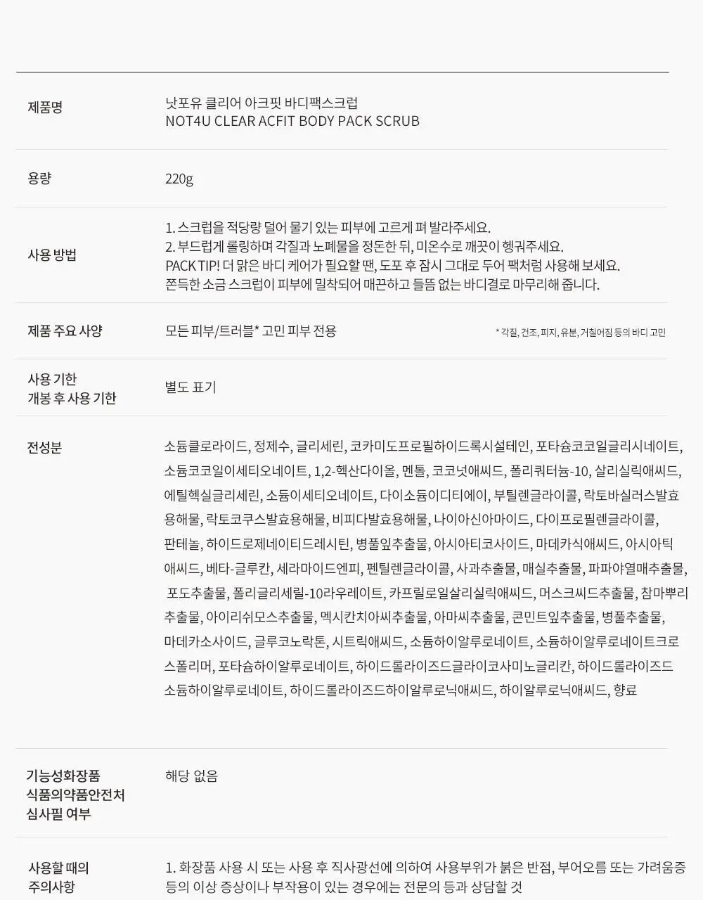 [트러블피부 전용] 낫포유 클리어 트러블 진정 쿨링 데일리 팩스크럽 220g 기획세트 (바디워시 30ml 증정) 상세페이지 24